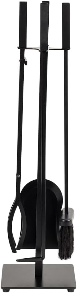 Modern Ember Harriet 5 Piece Fireplace Tool Set in Black | Includes Brush, Shovel, Fire Poker, Tongs, and Stand | Heavy-Duty Steel | Heat-Resistant Powder Coating Finish
