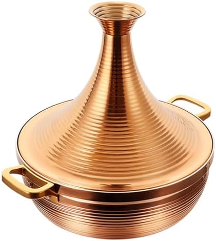 Large Stainless Steel Moroccan Tagine Pot, Non-Stick Tajine Casserole with Cone Lid & 2 Handles, 30cm/11.8in, Elegant Gold Design for Authentic Moroccan Cooking