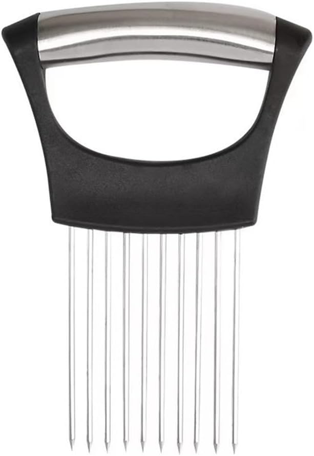 3Pcs onion slicer ，Kitchen Prong Slicer for Vegetables and Meat, Stainless Steel Tines with Safety Handle, Black (3)