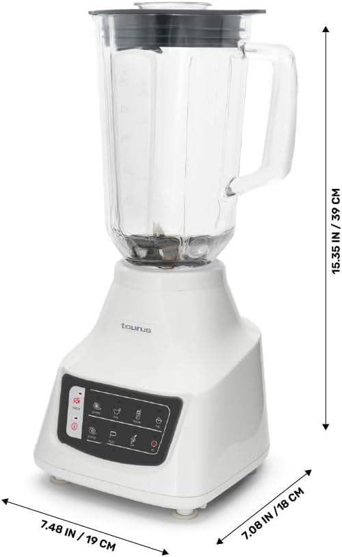 Taurus Potenza Comfort Blender, 1050W, 1.5L Glass Jar, Up to 50% Less Noise, Stainless Steel Blades, 9 Speed Settings, Quiet Powerful Blender for Smoothies, Ice, and Frozen Drinks