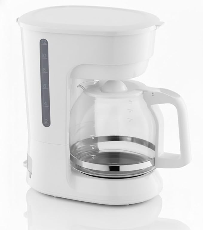 12-Cup Coffee Maker with Easy On/Off Switch, Easy Pour, Non-Drip Carafe with Removable Filter Basket,Keep Hot Plate,Clear Water Level Window Coffee Machine, Black (White)