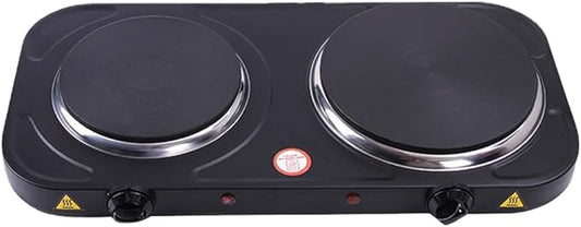 Compact and Portable Countertop Burner- Countertop Double Cast Iron Burner 2000 Watts Electric Hot Plate Temperature Controls Black