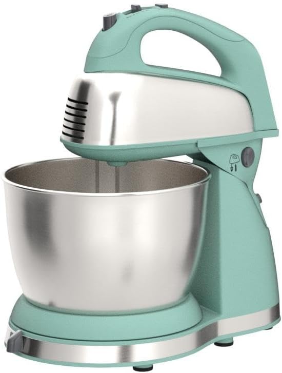 Hamilton Beach Classic Stand and Hand Mixer, 4 Quarts, 6 Speeds with QuickBurst, Bowl Rest, 290 Watts Peak Power, Blue (64658)