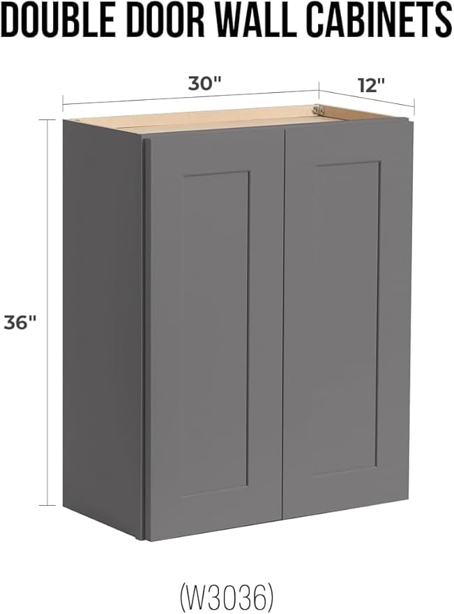 Wall-Mounted Cabinet – Solid Wood Shaker Style Medicine Cabinet with Adjustable Shelves & Soft-Close Doors for Bathroom, Kitchen, and Office Storage (Pebble Gray, 33" W x 12" D x 42" H)