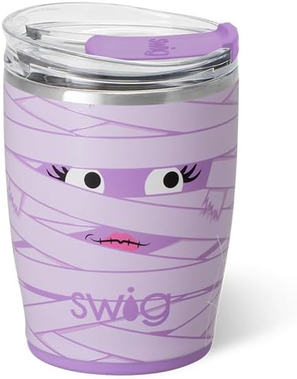 Swig Life 12oz Insulated Tumbler, Halloween Travel Coffee Tumbler with Lid, Cup Holder Friendly Travel Coffee Mug, Stainless Steel, 12 oz Reusable Insulated Coffee Mug (Boo Crew Mummy)