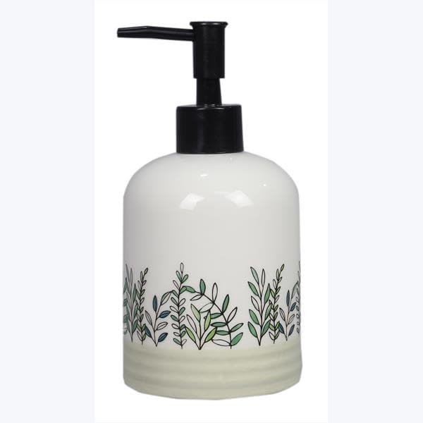 Young's Inc Quiet Cottage Ceramic Soap and Lotion Dispenser, Farmhouse Botanical Kitchen Sink Soap Pump, Rustic Cottagecore Bathroom Countertop Soap Dispenser Bottle, 6.7 Inch