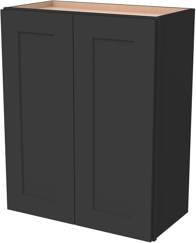 Wall-Mounted Cabinet – Solid Wood Shaker Style Medicine Cabinet with Adjustable Shelves & Soft-Close Doors for Bathroom, Kitchen, and Office Storage (Charcoal Black, 24" W x 12" D x 42" H)