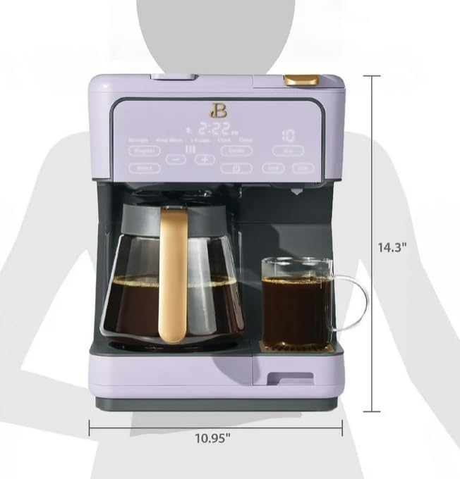 Beauti Multi Brew 12 Cup Programmable Drip & Single Serve Coffee Maker, Versatile Brewing (6oz, 8oz, 10oz, 12oz, 14oz), Pods or Ground, Over Ice option, Keep Warm mode (Lavender)