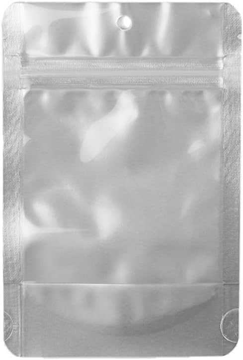 PackFreshUSA: 5 MIL Silver/Clear Stand Up Pouch Bags - Professional Flexible Packaging - Resealable - Seal-Top - Heat-Sealable - Hang Hole - Tear Notch - Small 4x6x2.5-100 Pack