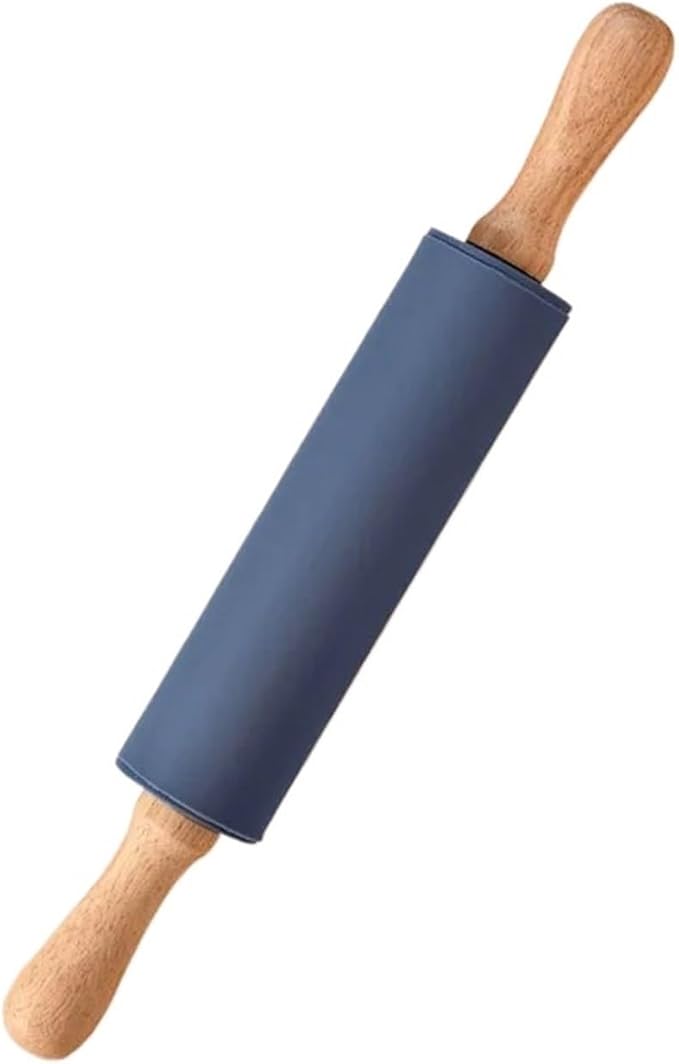 Silicone Measuring Kneading Pad Set Household Rolling Pin Dough Large Thick Non-slip Non-stick Bottom Baking Tool(Rolling pin blue)
