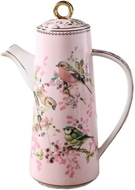 Water Pitcher Ceramic Teapot With Lid Water Pitcher Kitchen Butter Bottle Flower & Bird Finished Wedding Gifts Party Presents 650ML Glass Pot(Pink)