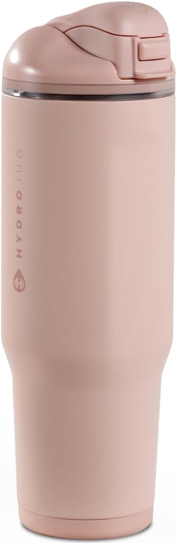 HydroJug Ease2o Water Bottle with Straw & Chug Lid, Stainless Steel, Vented Cap to Help Reduce Pressure, Water-Level Window, Cup Holder Friendly, Non-Slip Base – 32oz, Dusty Rose