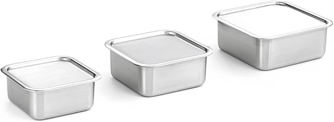 CuBE Low 3PCS Set Stainless Steel Food Storage Containers With Lids and 3 Net Kitchen Appliances Dishwasher Safe Premium South Korea