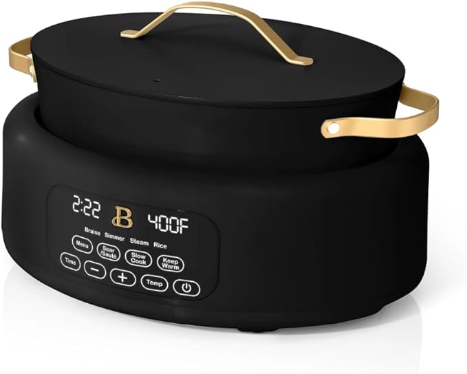 10-in-1 Electric Multi-Cooker, 6 Quart Programmable Cooking Pot with Digital Display, Nonstick Interior, One-Touch Controls, Multi-Function Kitchen Appliance (Black Sesame)