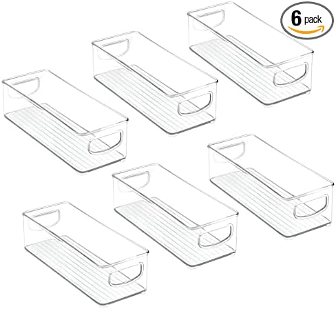 mDesign Small Plastic Office Storage Container Bins with Handles for Organization in Filing Cabinet, Closet Shelf, or Desk Drawers, Organizer for Notes, Pens, Pencils, Ligne Collection, 6 Pack - Clear