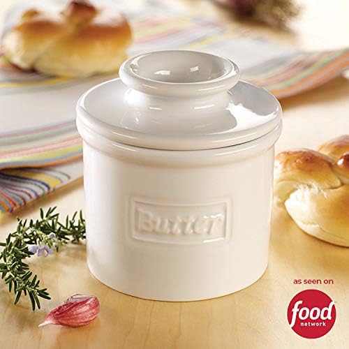 Butter Bell - The Original Butter Bell crock by L Tremain, a Countertop French Ceramic Butter Dish Keeper for Spreadable Butter, Café Retro & Petite White Gift Set