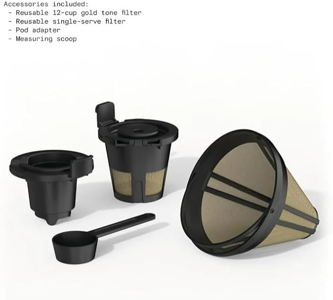 Beauti Multi Brew 12 Cup Programmable Drip & Single Serve Coffee Maker, Versatile Brewing (6oz, 8oz, 10oz, 12oz, 14oz), Pods or Ground, Over Ice option, Keep Warm mode (Black)