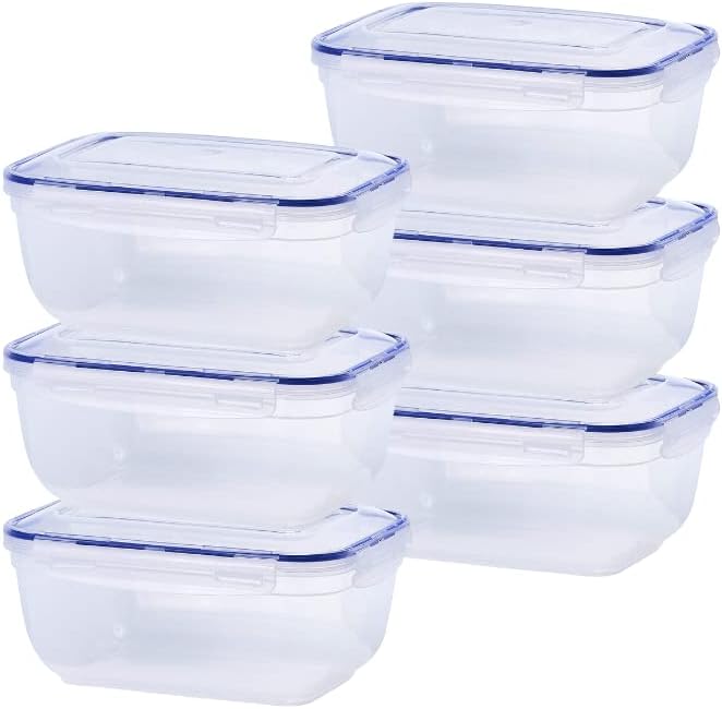 Superio Plastic Food Storage Containers with airtight Lid for Pantry, Fridge- BPA Free, Leakproof Sealed Container- Microwave, Dishwasher and Freezer Safe, Clear (17 Cup- 6 Pack)