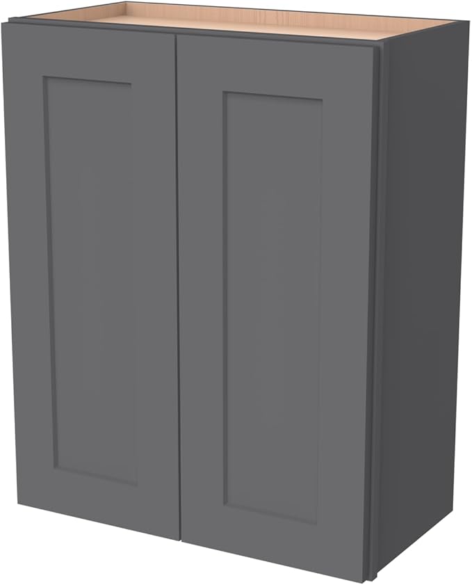 Wall-Mounted Cabinet – Solid Wood Shaker Style Medicine Cabinet with Adjustable Shelves & Soft-Close Doors for Bathroom, Kitchen, and Office Storage (Pebble Gray, 24" W x 12" D x 30" H)