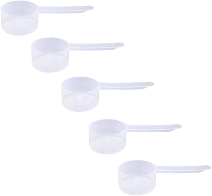 Plastic Measuring Scoop, (35 cc | 2.5 tablespoon | 1.25 fl oz. | 35 mL) Long Handle Spoons for Powders, Granules, Coffee, Pet Food, Baking Supplies, Protein and Other Dry Goods, BPA Free (Set of 5)