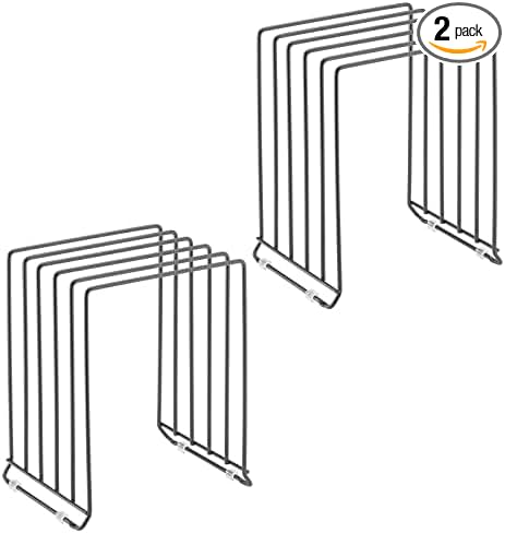 mDesign X-Large Steel Storage Tray Organizer Rack for Kitchen Cabinet, Divided Holder - 5 Slots for Skillets, Frying Pan, Pot Lids, Cutting Board, Baking Sheets, Concerto Collection, 2 Pack, Dark Gray