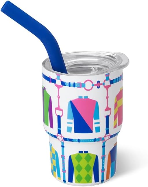 Swig Life Swig Shots Insulated Tumbler 2oz, Stainless Steel Mini Tumbler with Lid and Silicone Straw, Double Wall & Vacuum Sealed, Mini Tumblers for Shots (Jockey Club)