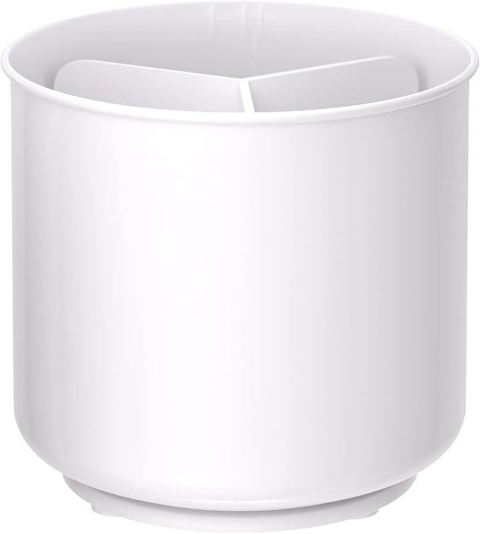 Cooler Kitchen Jumbo XL Rotating White Plastic Utensil Holder Caddy with Sturdy No-Tip Weighted Base, Removable Divider, and Gripped Insert - Dishwasher Safe Kitchen Utensil Holder for Countertop