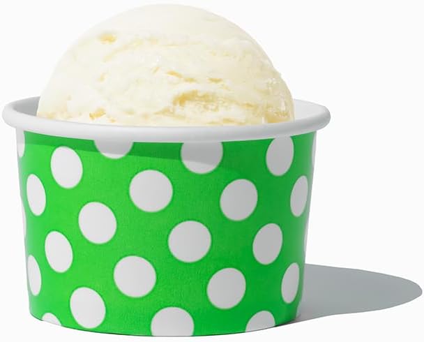 UNIQ 1000-Count 4 oz Polka Dot Paper Ice Cream Cups Green Color | Disposable Food & Dessert Bowls in Multiple Colors | Frozen Dessert Supplies