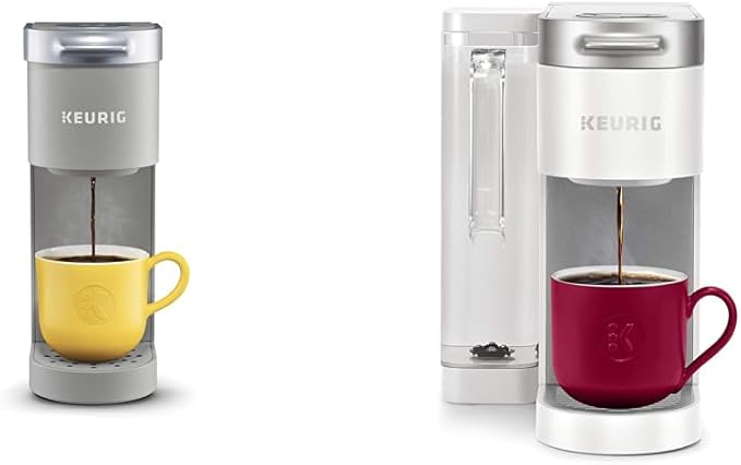 Keurig K-Mini Single Serve Coffee Maker, Studio Gray, 6 to 12 oz. Brew Sizes & K-Supreme Single Serve K-Cup Pod Coffee Maker, MultiStream Technology, White
