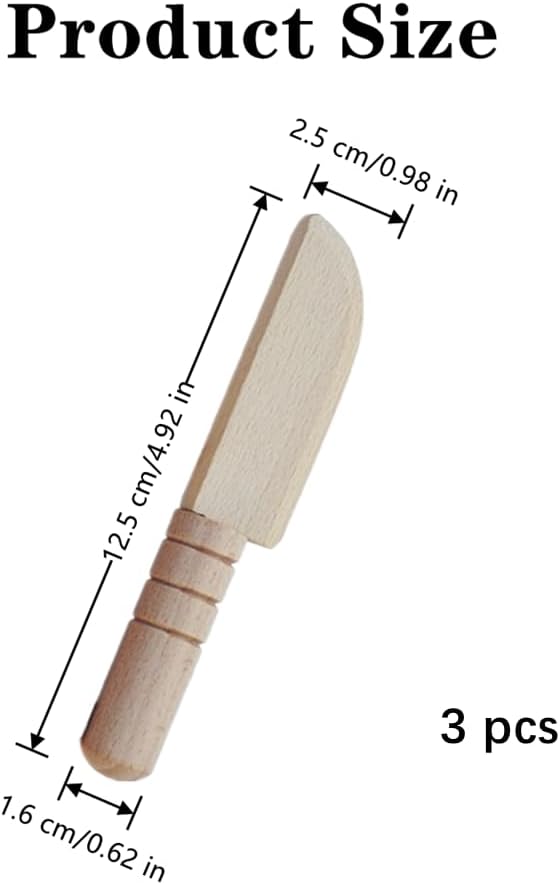 3 PCS Wooden Kids Safe Cutting Knife, Children's Kitchen Tools for Cooking, Veggies, Fruits, Salad, Cake (For 2-10 Years Old)