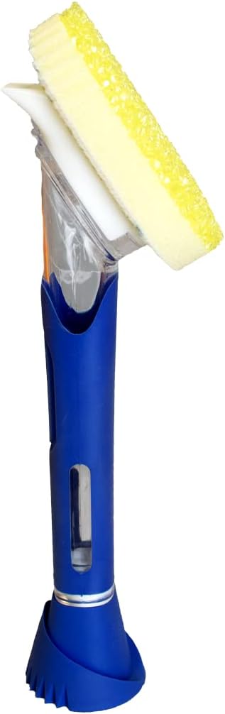 Scrub Daddy Dish Wand Scrubbing Brush with Handle, Soap Dispensing Dish Brushes, Texture Changing Washing Up Sponges With Liquid Dispenser, Scrubber with Scraper & Detachable Head Sponge, Blue