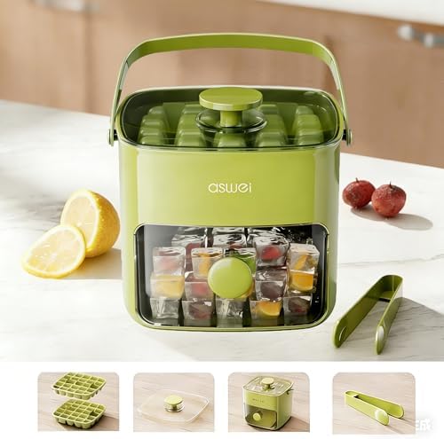 Mini Ice Cube Tray with Lid and Bin + ice cube maker with easy press lid