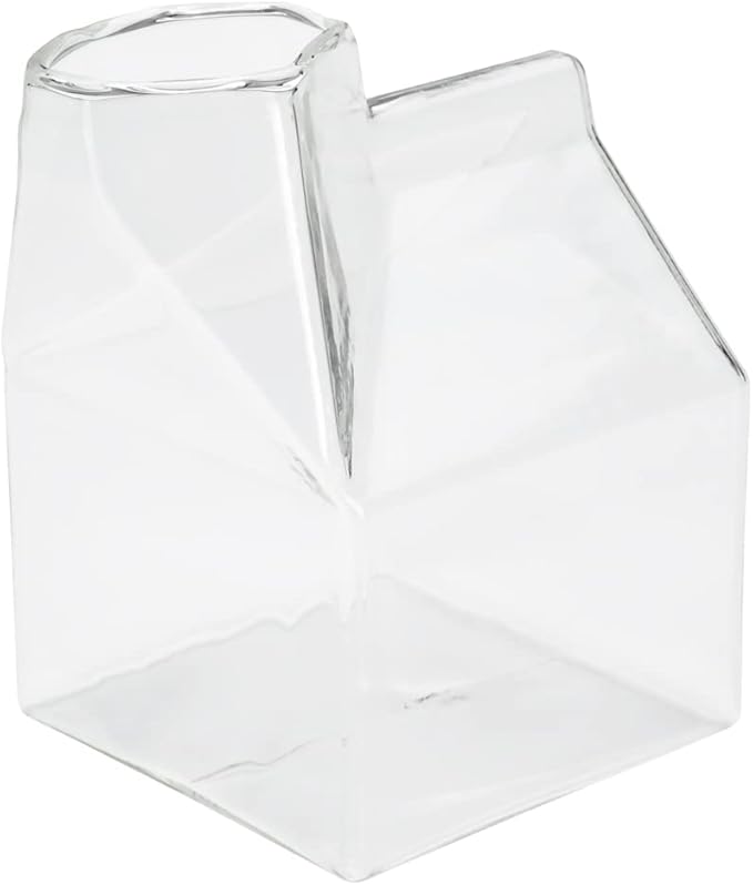 Restaurantware 12 Ounce Glass Milk Carton 1 Reusable Milk Carton Creamer - Durable Serve Cream Milk or Juice Clear Glass Mini Milk Carton Dishwasher-Safe For Homes or Restaurants