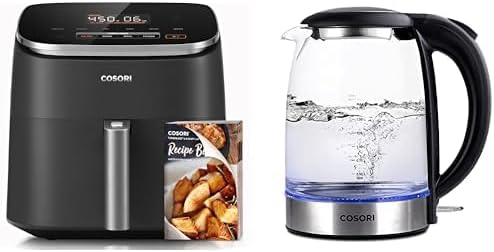 COSORI DC Air Fryer 9-in-1, 6 Qt and Gray & COSORI Electric Kettle, No Plastic Contact with Water, 1.7L/1500W, Stainless Steel Inner Lid & Filter