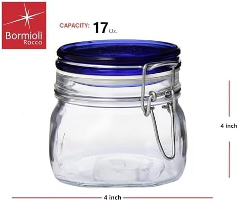 Bormioli Rocco Fido Square Jar with Blue Lid, 17-1/2-Ounce