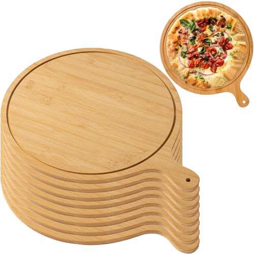 Pizza Serving Board Tray Set of 8, Wooden Lightweight Handles, Up to 13 Inches, Pizza Making Storage, Perfect for Parties and Gatherings,Light Brown,13inch