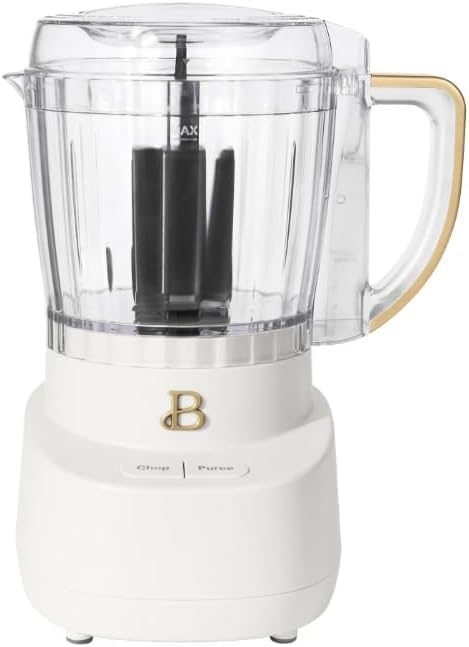 b..eautifull Drew Barrymore 3-Cup Electric Food Chopper, Mini Processor with Glass Bowl, 250W, BPA-Free, Dishwasher Safe, White Icing