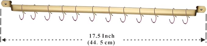 Kyraton Kitchen Utensil Rack, Kitchen Rack With Gold Titanium Plating,Rail Rack Organizer for Hanging Knives,Wall Mounted Gourmet Kitchen Rail with 14 Hooks
