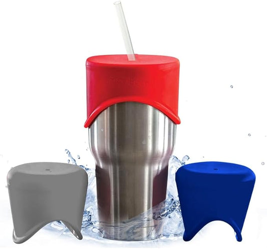 Silicone Sippy Cup Lids, Reusable Silicone Tumbler Cover Lid Stretches over Cups and Jars, Red,Navy,Gray by ModFamily Products that Simplify Life