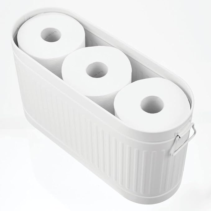 mDesign Large Steel Free Standing Toilet Paper Organizer, 6-Roll Tissue Storage Holder Container Bin for Bathroom Floor, Fits Under Sink, Vanity, Shelf, In Cabinet, or Corner, Oscar Collection - White