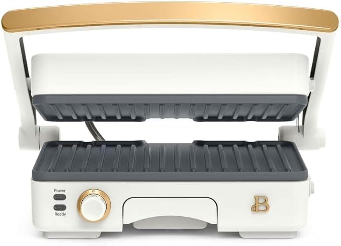 Panini Press Indoor Grill 1 2-in-1200W Non-Stick Removable Plates Sandwich Maker by Drew Barrymoree. (White Icing)
