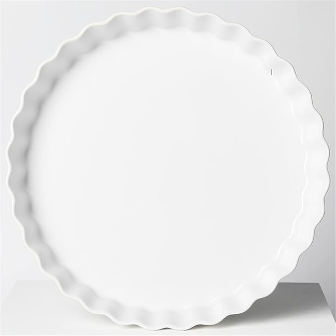 ONTUBE Pie Pans 11 Inches Ceramic Quiche Pans, Round Pie Tins for Baking,Oven Saf (White, 11" x 1 Pieces)