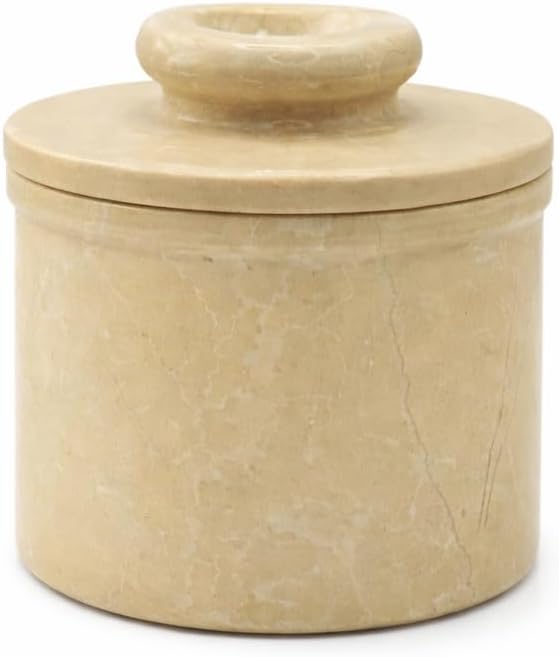 Verona Marble Butter Keeper - 4" French Butter Crock with Lid - Freezer Safe Stone Butter Dish - 90ml/3oz Capacity - Handwash Kitchen Storage