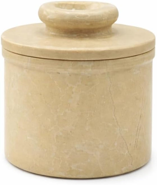 Verona Marble Butter Keeper - 4" French Butter Crock with Lid - Freezer Safe Stone Butter Dish - 90ml/3oz Capacity - Handwash Kitchen Storage