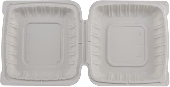 TIYA Clamshell Food Containers - White Bulk 150 Pack, 8x8 in - BPA-Free Plastic To-Go Containers - Microwavable, Hinged, Tall Reusable Clamshells - Great for Meal Prep