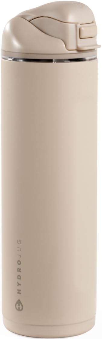 HydroJug Ease2o Water Bottle with Straw & Chug Lid, Stainless Steel, Vented Cap to Help Reduce Pressure, Water-Level Window, Cup Holder Friendly, Non-Slip Base – 24oz, Dune