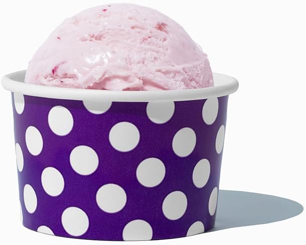 UNIQ 1000-Count 4 oz Polka Dot Paper Ice Cream Cups Purple Color | Perfect for Halloween, Disposable Dessert Bowls | Frozen Dessert Supplies