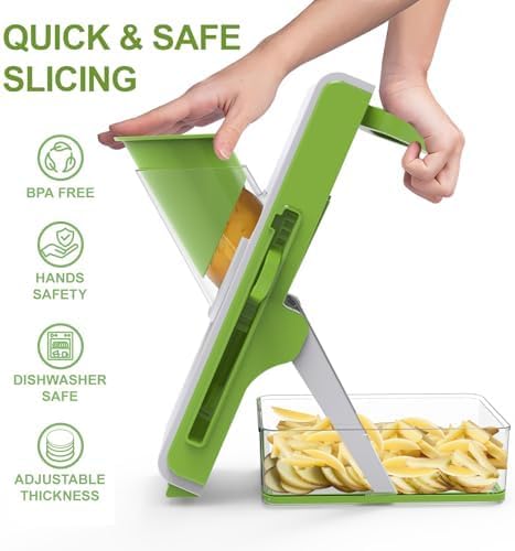 Mandoline Slicer Safe Multifunctional Dicer Adjustable Commercial Slicer Machine Stainless Steel Chopper (White Green)
