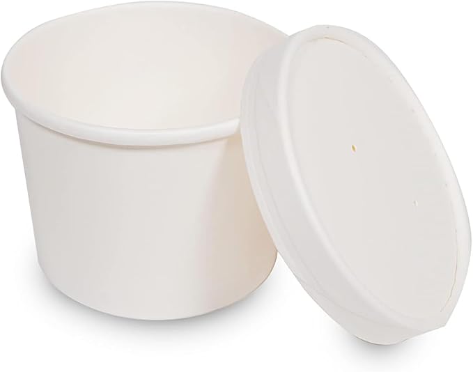 [250 Sets White Paper Food Containers With Vented Lids, To Go Hot Soup Bowls, Disposable Ice Cream Cups (8oz)