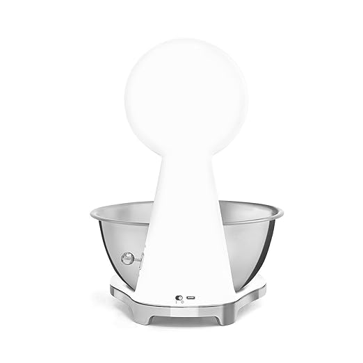 SMEG Retro-Style Analog & Digital Kitchen Scale, 11 lb Capacity, Rechargeable Battery, Backlit LCD Display, Stainless Steel Bowl (White)